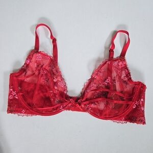 Victorias Secret Very Sexy red lace floral embroidery bra underwire sz 38C